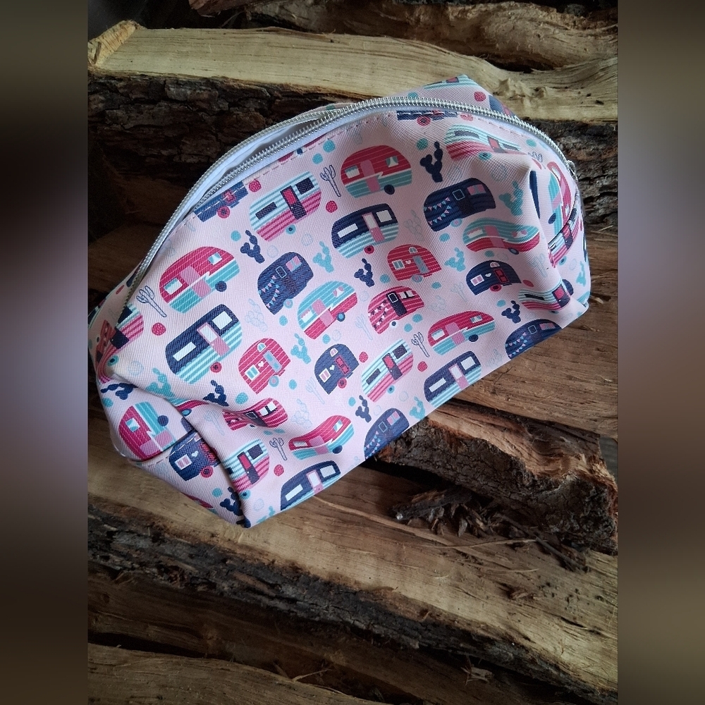 Kids Camper Print Accessory Pouch - Pink and Blue